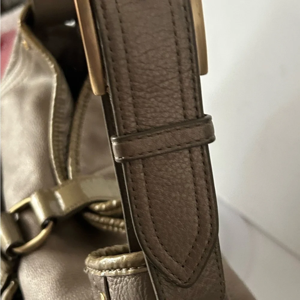 Cole Haan Metallic Gold Leather Hobo Shoulder Bag Buckle Detail Purse